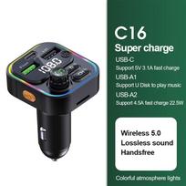 Automobilinis įkroviklis USB greitas įkrovimas iPhone 22.5w Type-c greitas įkroviklis mobiliajam telefonui Fm laisvų rankų įranga Mp3 grotuvų įkrovikliai juoda