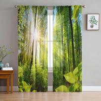Green Forest Sun Natūralus kraštovaizdis Tiulis permatomos langų užuolaidos svetainei miegamajam Šiuolaikinės Voile organza užuolaidos užuolaidos W135 x H115cm x1