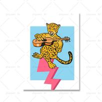 Retro abstraktus spalvingas plakatas Groovy Art Neoninis vaivorykštės katės leopardo drobės spaudinys darželio sieninė tapyba Paveikslėlis Svetainė (su rėmeliu) 15*20cm(with frame) black