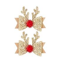 2/4pcs Christmas Elk Ear Bow Hair Clip Glitter Gold Red Hairpin Women Girls Headdress New Year Party Barrettes Cosplay Headwear 2pcs