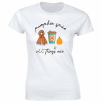Pumpkin Spice And All Things Nice With Scarf And Latte Unisex T-Shirt Fall Tee S white