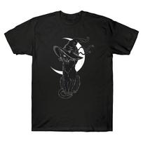 Baisūs Helovino juodos katės kostiumai, raganos kepurė Moon Horror Vintažiniai unisex marškinėliai XXXXL black