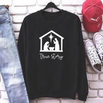 Unisex HoodieTrue Story Megztiniai True Story Kalėdiniai megztiniai Kalėdų gimimo megztiniai Jėzus Kalėdos Crewneck Megztiniai kalėdiniai viršutiniai drabužiai L black