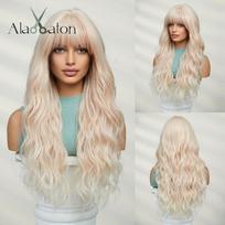 ALAN EATON baltai oranžiniai rožiniai ilgi garbanoti perukai Sintetinis banguotas perukas su kirpčiukais Ombre Natural Daily Hair Moterų karščiui atspariems plaukams beige