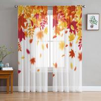 Rudens krintantys lapai Permatomos užuolaidos svetainės langams Skaidrios tiulio užuolaidos Miegamojo užuolaidos Namų dekoras 135W x 114H(cm) beige