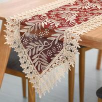 Siuvinėtas Elegantiškas Stalo Takelis Nėriniuotas Stalo Užtiesalas Vestuvių Vakarėlis Namų Dekoracija Staltiesė Stalo Takeliai Modernus Valgomojo Stalui 40x180 cm vyno raudonos spalvos