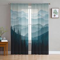 Kalnų miško Šiuolaikinės tiulio užuolaidos, skirtos svetainei miegamajame Namui virtuvės langui Permatomos užuolaidos 135W x 137H(cm) gray