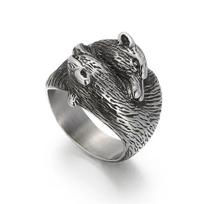 Viking Wolf Head Nordic vyrų nerūdijančio plieno žiedas punk gyvūnų papuošalai, dydis 8-12 9 juoda