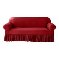 Solid Color Sofa Cover With Skirt Stretch Spandex Seat Slipcover For Living Room Cheap Soft All In Armchair Cover For Home Decor 1 Seater raudona