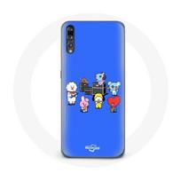 Coque pour Huawei P20 BTS BT21 Tata Chimmy Cooky Rj Koya Shooky Et Mang Jouent De la musique Fond Bleu