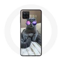 Coque pour Samsung Galaxy A22 4G Chat avec Lunettes de vue violettes