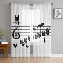 Katės muzikinės natos, tiulio užuolaidos, skirtos svetainei miegamojo dekoravimui šifonas permatomas galile virtuvės lango užuolaidos 135W x 114H(cm) white