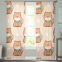 Shiba Inu Dog Cartoon Sheer Curtains Bedroom Voile Curtain Living Room Window Sheer Curtains Kitchen Tulle Drapes 135W x 114H(cm) white