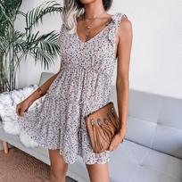 GMXIA Women's Vintage Bohemia Casual Summer Spring Floral Print Sleeveless V-Neck Slim Strap Chiffon Skirts S balta
