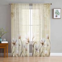 Gėlė Retro tulpių augalas Pastoracinio stiliaus Miegamasis Skaidrios Permatomos Užuolaidos Šventės Papuošimas Langas Voile Tiulis Uždanga 135W x 114H(cm) white