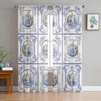 Padėkos dienos Rudens Aliejinė Tapyba Moliūgas Miegamojo Skaidrios Plonos Užuolaidos Šventinė Dekoro Langas Voile Tiulio Užuolaida 135W x 114H(cm) white