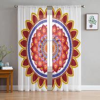 Mandala Spalvingos permatomos užuolaidos miegamajam Tiulio Voile užuolaidos virtuvei svetainei Dekoravimas Langų apdaila 135W x 114H(cm) brown