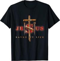 Jėzaus kryžius Kristus išgelbėjo mano gyvybę Citata Saying Christian Unisex marškinėliai XXXXL brown