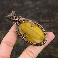 Natural Bumblebee Jasper Gemstone Copper Wire Wrap Gift Pendant 3.15  P2Z56 yellow