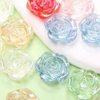Hanmade Fashion Acrylic DIY Jewelry Accessories AB Magic Color 100Pcs Flower Flat Bottom Perforated Rose Beads 100Pcs įvairiaspalvis