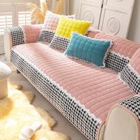 Sofa Cushion Plush Light Luxury Style Universal Simple Modern Anti-slip Houndstooth Cushion Autumn and Winter Cushion Cover for All Seasons 70*70 blue