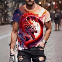 Vasaros drakonas su 3D spausdinimu vyriški marškinėliai Madingi, kasdieniai, trumpomis rankovėmis, sportiniai drabužiai Harajuku Cool Streetwear, dideli viršutiniai drabužiai L gray