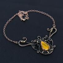 Ravishing Tiger Eye Gemstone Handmade Pure Copper Wire Wrap Jewelry Necklace For Love 18 Inches geltona