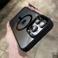 Prabangus skaidrus magnetinis telefono dėklas, skirtas iPhone 15 14 Plus 13 12 11 Pro Max smūgiams atsparus buferis šarvas Magsafe belaidžio įkrovimo dangtelis For iphone15Promax black