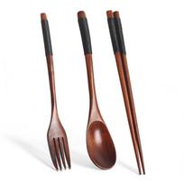 Japoniškas retro lenkiškas medinis šaukštas, šakutė, lazdelės, stalo įrankių rinkinys Ramen Miso sriuba, buitinė, neslidžia rankena mediniai indai