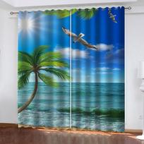 Room Curtain 3D Holiday Sea View Pattern 2 Panels Boys Girls Room Bedroom Decor Curtains Living Room Kids Room Curtains W70xH160cmx2&Grommet Top