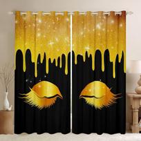 Modern Black and Gold Eyelashe Curtains For Living Room Curtain Pattern Custom Curtains Window Bedroom Coffee Shop Drapes 100W130H(CM)40x51in&Grommet Top yellow
