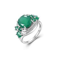 Puošnus sidabrinis žiedas, natūralus žalias agatas, saugantis akmuo, žadantis žiedas, patrauklus papuošalas sužadėtuvėms, vestuvinė dovana US RING SIZE:7# žalia