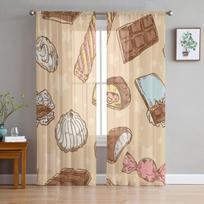 Vintage Sweets Candies Chocolate Bars And Marshmallow Sheer Curtains for Living Room Tulle Window Curtain Bedroom Kitchen Drapes 135W x 114H(cm) beige
