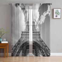 Eiffel Tower Paris France Luxurious Chiffon Sheer Curtains for Living Room Bedroom Decoration Window Voiles Tulle Curtain 135W x 114H(cm)