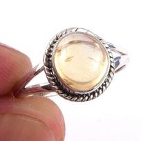 Natural Citrine Gemstone Handmade 925 Solid Sterling Silver Ring Size 6 z9E63 beige
