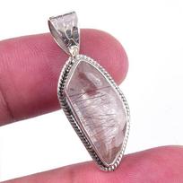 Natural Angel Hair Quartz 925 Solid Sterling Silver Jewelry Pendant 1.25'' b9c90 gray