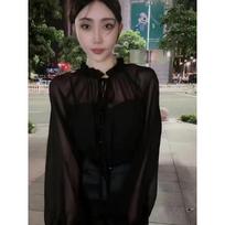 2024 Blusas De Mujer Shirts for Women Y2k Long Sleeve Loose Temperament Tops Solid Bandage Ruffles Summer Vintage Sweet Blouses XXL gelsvai ruda