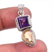 Natural Citrine, Amethyst Gemstone Handmade 925 Solid Silver Pendant 1.50'' u1Q25 gray