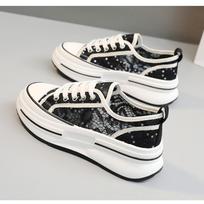 White Shoes Moteriški, 2024 m. vasara, kvėpuojantys tinkliniai sportbačiai Universalūs sportbačiai storu padu paaukštintu tinkleliu 35 juoda