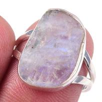 Natural Rainbow Moon Stone Gemstone Handmade 925 Sterling Silver Ring S.7 l7T16 gray