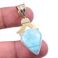 Natural Amazonite Gemstone 925 Solid Sterling Silver Two Tone Pendant 1.50  f4R98