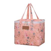 Outdoor Insulated Picnic Bags Camping Storage Pouch Big Capacity Portable Cool Basket Trips Food Thermal Box New Folding Handbag beige