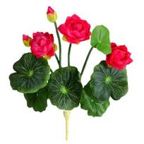 Artificial Lotus Faux Green Leaf Stem Realistic Table Fake Flower Home Office with Centerpiece Flower Branch Floral Arrangement rožinė raudona spalva
