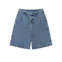 Summer New Simple Loose Street Casual Pants Mid Waist Light Blue Pure Cotton Denim Shorts for Men M šviesiai mėlyna spalva