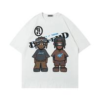 Cartoon Anime Printed T-shirt Short Sleeved Men's Summer Loose Casual Pure Cotton Double Yarn Half Sleeved T-shirt Top Instagram Trend XXL juoda