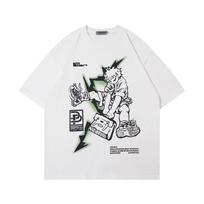 Trendy Anime Cartoon Line Printed Short Sleeved T-shirt, Men's and Women's Pure Cotton Loose Casual Half Sleeved T-shirt, Summer XXL migdolas