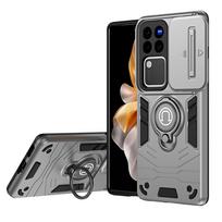 KEYSION Smūgiams atsparus šarvų dėklas, skirtas VIVO V30 Pro 5G V30 Stumdomos kameros apsaugos žiedo stovas telefono dangtelis, skirtas VIVO V30 5G V30 Pro for VIVO V30 pilka spalva