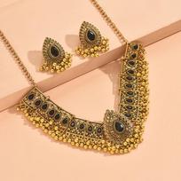 Niche Retro Feng Shui Drop Gemstone Earrings, Diamond Bead Necklace Set, Fashion Accessories juoda