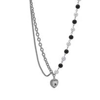 Black and White Pearl Splicing Two Pieces of Love Necklace, Female Tide Niche Design, Sweet and Cool Style Collarbone Chain, Sweater Chain Accessories gray