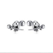 S925 Silver plated Stud earrings Thai Silver Flower Ghost Head stud earrings Hipster Retro Halloween earrings Rose Skull Screw Screw stud earrings